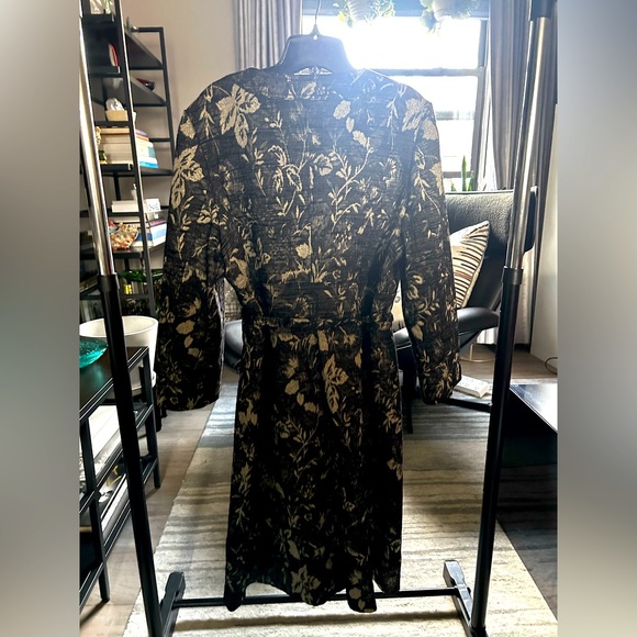 Black/Ivory Banana Republic, Chinoiserie Print Round Neck Linen Car Coat - Picture 2 of 6